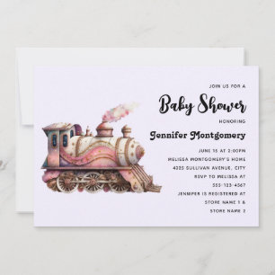 Invitation à une baby shower vintage avec une loco