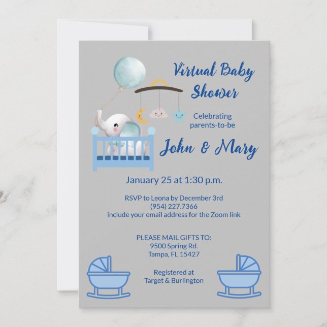 Invitation à une Baby Shower Virtuel pour un Garço (Devant)