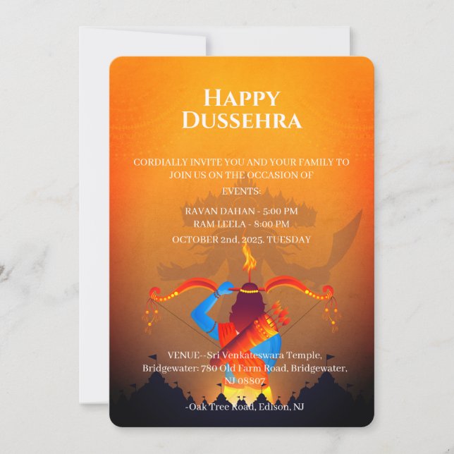 Invitation à une célébration joyeuse de Dussehra (Devant)
