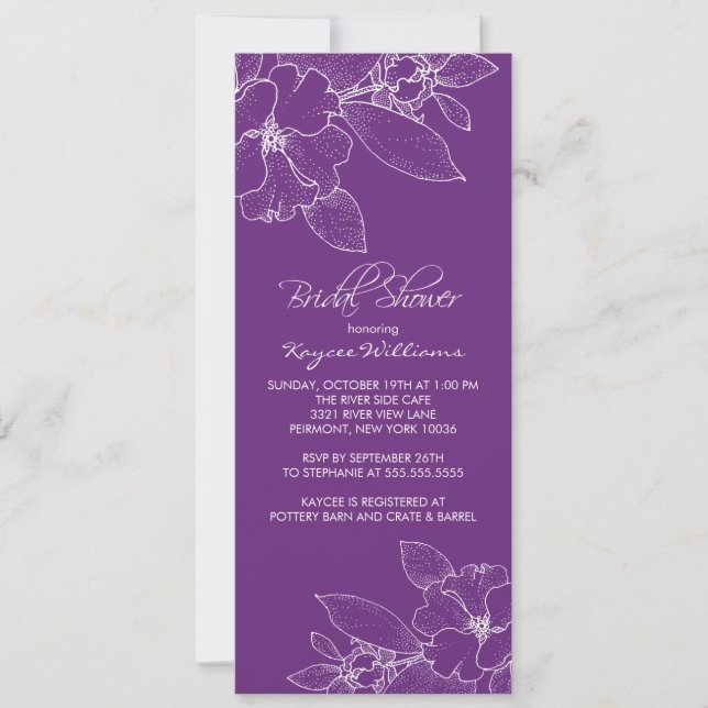 Invitation à une douche nuptiale pourpre en fleurs (Devant)