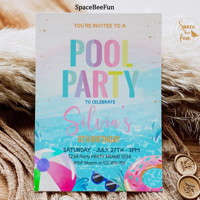Invitation à une fête au bord de la piscine Fête t (Pool Party Invitation Tropical party Pool Party Invitation Swim Pool Birthday Party Pineapple Summer)
