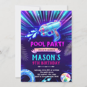 Invitation à une fête au pistolet à eau néon