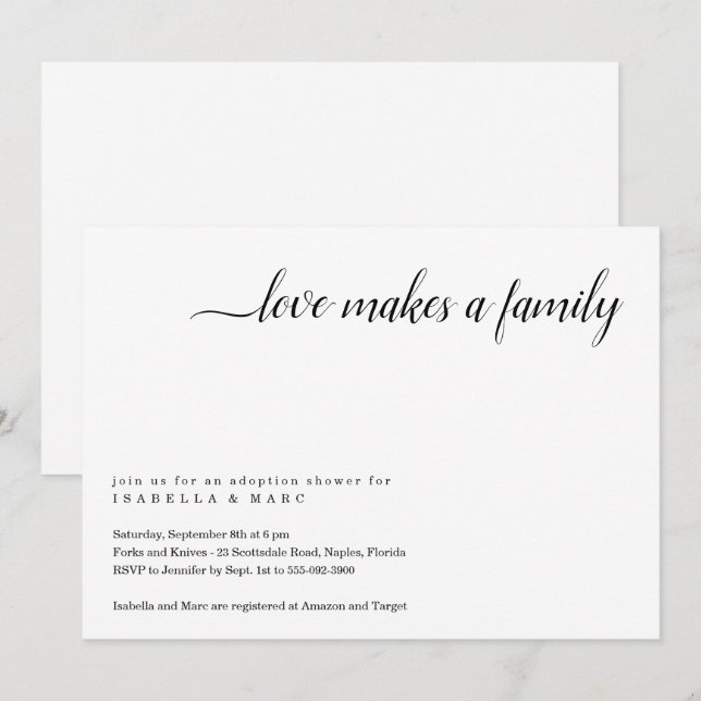 Invitation à une fête d'adoption (pour bébé ou tou (Devant / Derrière)