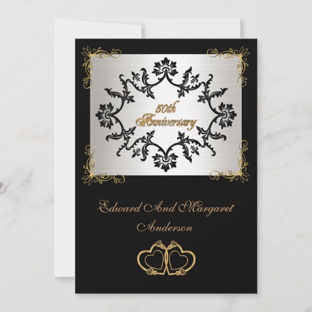 Invitation à une fête d'anniversaire 50 ans noir e (Devant)