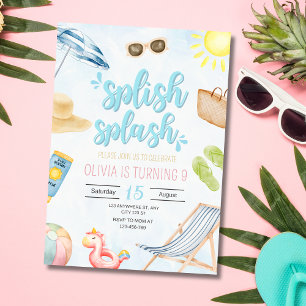 Invitation à une fête d'anniversaire à la piscine,