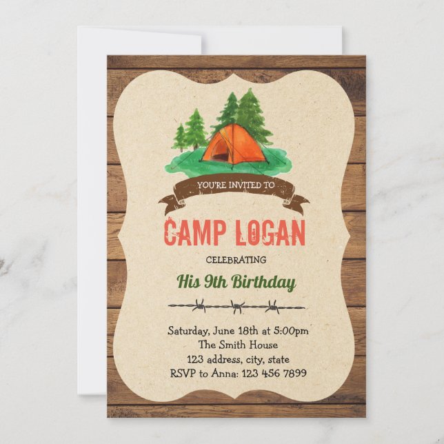 Invitation à une fête d'anniversaire au camp (Devant)