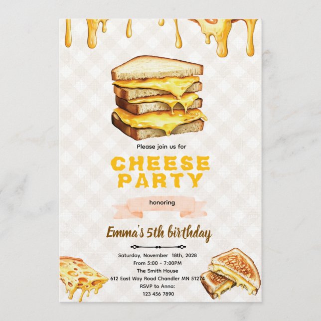 Invitation à une fête d'anniversaire au fromage gr (Devant)