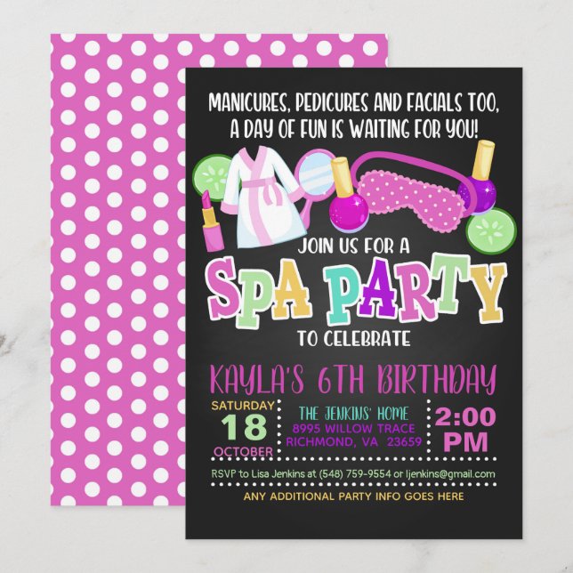 Invitation à une fête d'anniversaire au spa (Devant / Derrière)