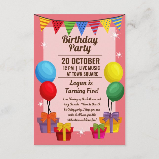 Invitation à une fête d'anniversaire avec ballons  (Devant)