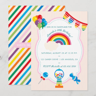 Invitation à une fête d'anniversaire Candy Rainbow