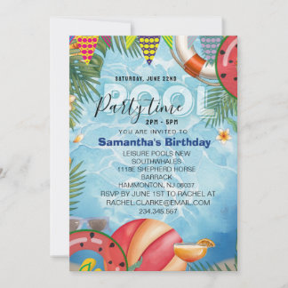 Invitation à une fête d'anniversaire cool piscine