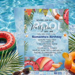 Invitation à une fête d'anniversaire cool piscine