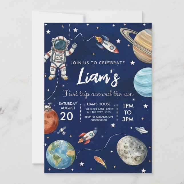 Invitation à une fête d'anniversaire dans l'espace (Devant)