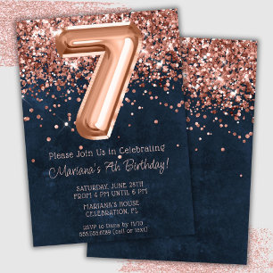 Invitation à une fête d'anniversaire de 7 ans Rose