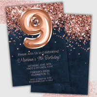 Invitation à une fête d'anniversaire de 9 ans Rose