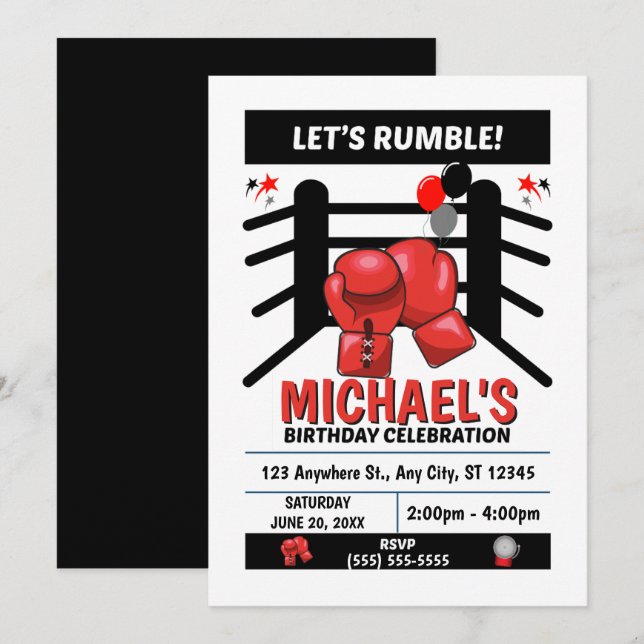 Invitation à une fête d'anniversaire de boxe (Devant / Derrière)