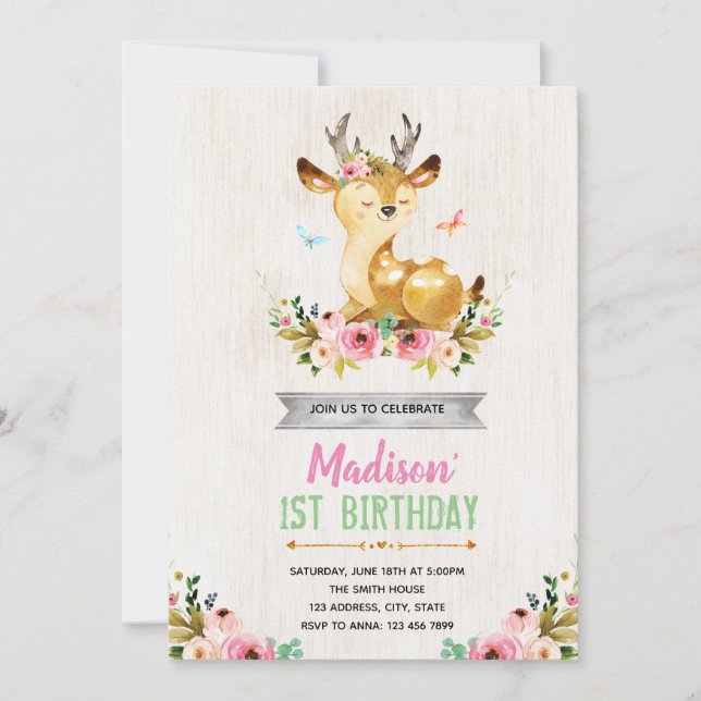 Invitation à une fête d'anniversaire de cerf (Devant)