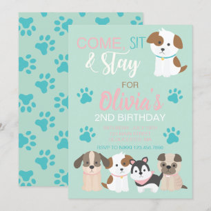 Invitation à une fête d'anniversaire de chiot