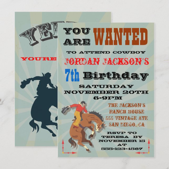 Invitation à une fête d'anniversaire de cow-boy au (Devant / Derrière)
