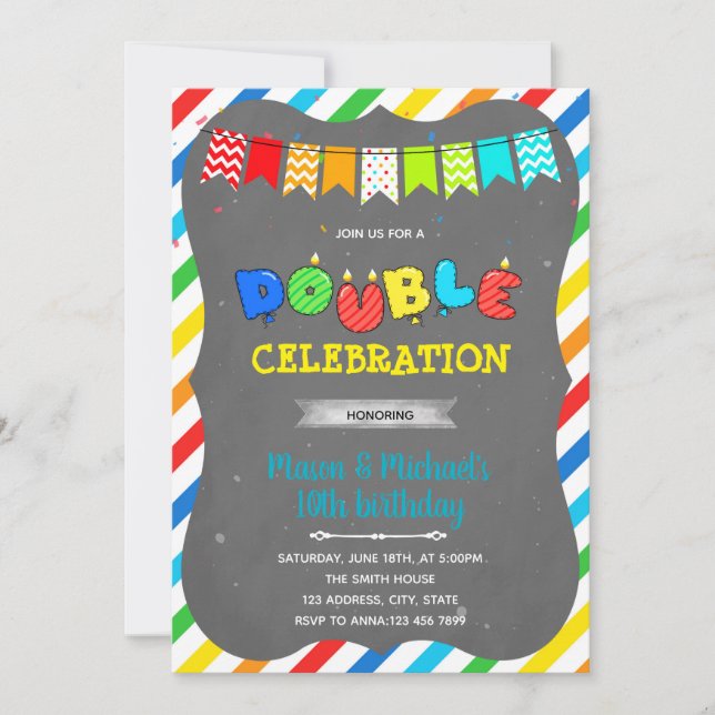 Invitation à une fête d'anniversaire de double cél (Devant)