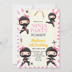 Invitation à une fête d'anniversaire de fille ninj