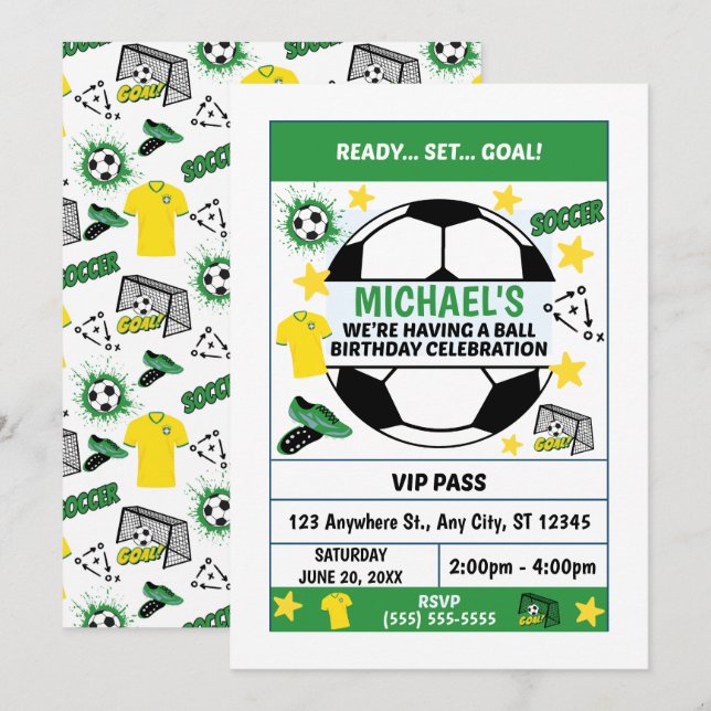 Invitation à une fête d'anniversaire de football (Devant / Derrière)