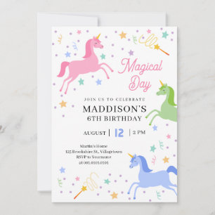 Invitation à une fête d'anniversaire de licorne