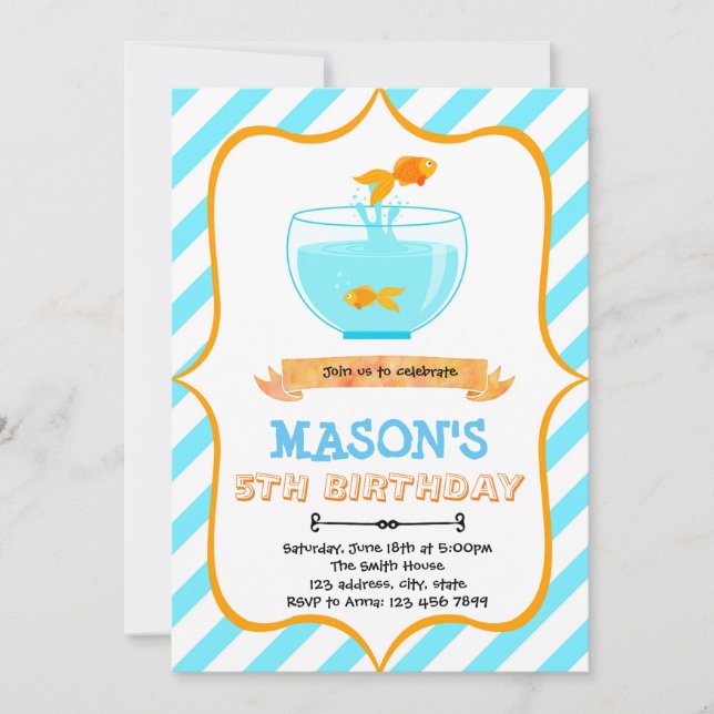Invitation à une fête d'anniversaire de poisson ro (Devant)