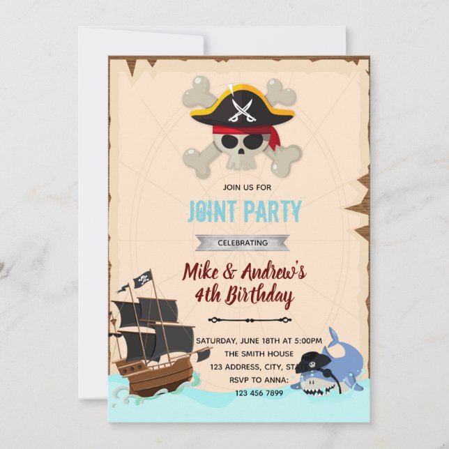 Invitation à une fête d'anniversaire de requin pir (Devant)