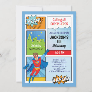 Invitation à une fête d'anniversaire de super-héro