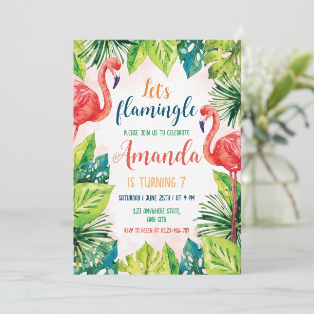 Invitation à une fête d'anniversaire Flamant Rose  (Debout devant)