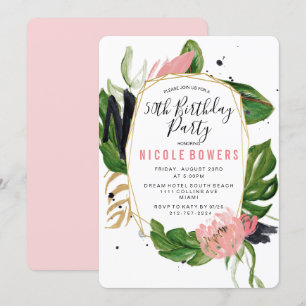 Invitation à une fête d'anniversaire florale tropi