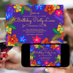 Invitation à une fête d'anniversaire Luau Violet
