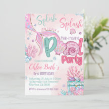 Invitation à une fête d'anniversaire piscine sirèn