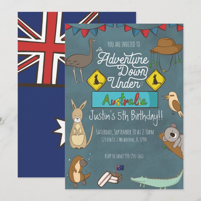 Invitation à une fête d'anniversaire pour enfants  (Devant / Derrière)