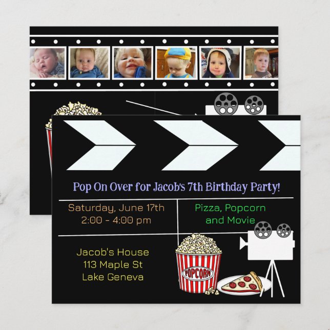 Invitation à une fête d'anniversaire soirée cinéma (Devant / Derrière)