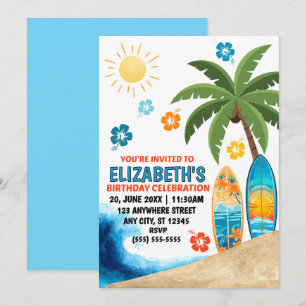 Invitation à une fête d'anniversaire sur le surf