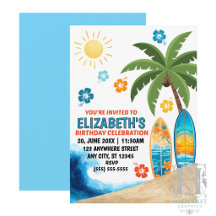 Invitation à une fête d'anniversaire sur le surf