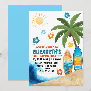 Invitation à une fête d'anniversaire sur le surf