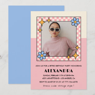 Invitation à une fête de 16 ans Retro Groovy Fleur