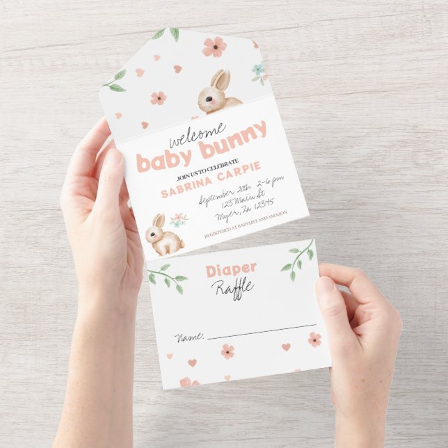 Invitation à une fête de baby shower lapin et tira (Déchirure)