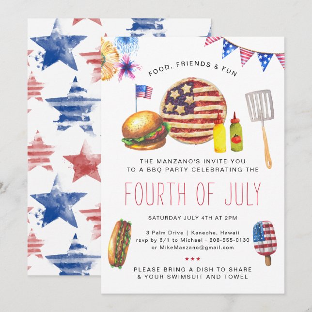 Invitation à une fête de barbecue patriotique du 4 (Devant / Derrière)