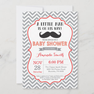 Invitation à une fête de bébé avec moustache Rouge