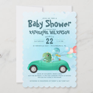 Invitation à une fête de bébé Drive By Dinosaure