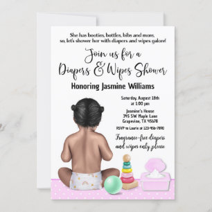 Invitation à une fête de bébé fille avec couche