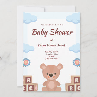 Invitation à une fête de bébé - Ours en peluche