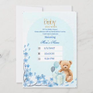 Invitation à une fête de bébé | Ours en peluche ve
