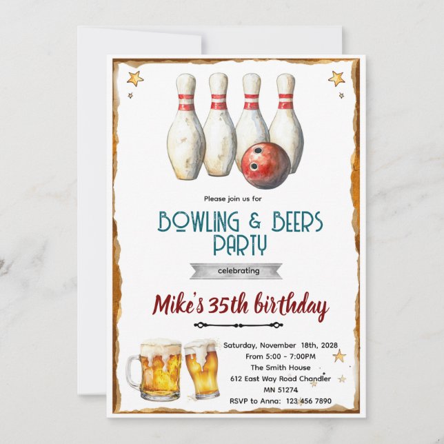 Invitation à une fête de bowling et de bière (Devant)