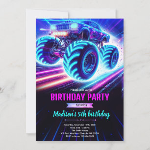 Invitation à une fête de camion monstre avec néon