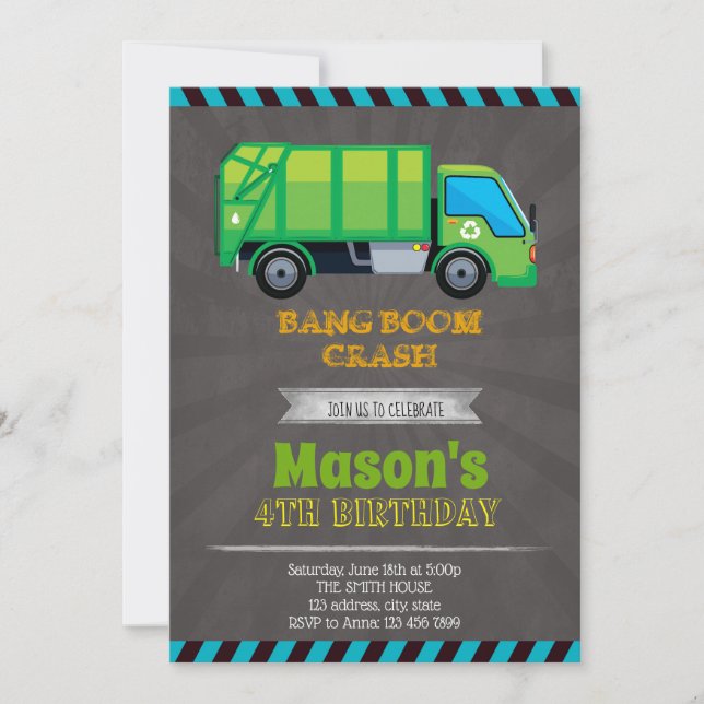 Invitation à une fête de camion poubelle (Devant)